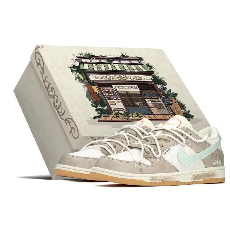 【Personalizar】Nike Dunk Sapatos de skate unissex de cano baixo cinza/azul tênis FJ5475-100