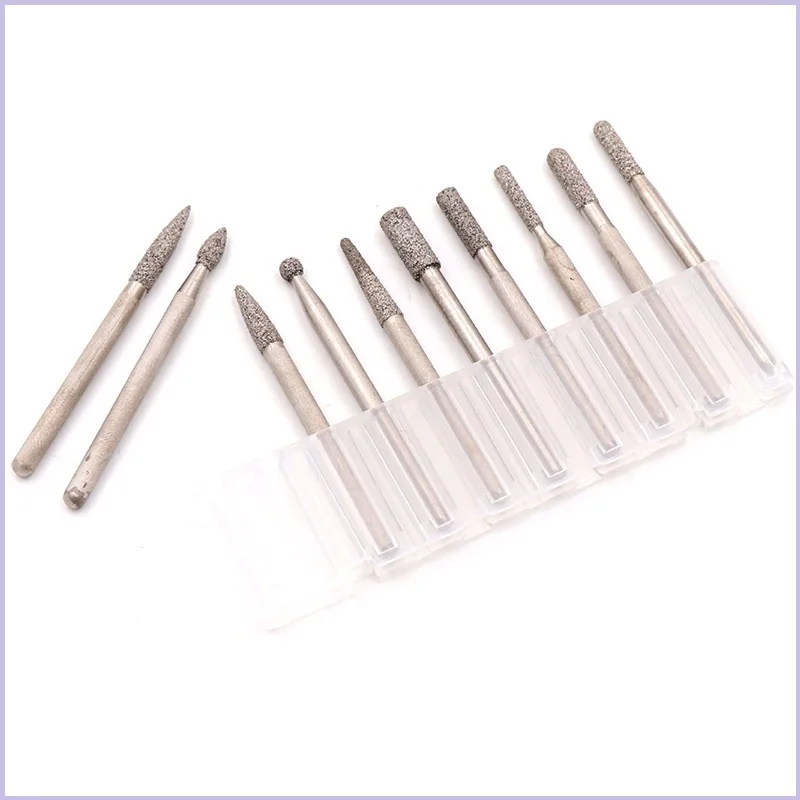 Diamond Grinding Head Burr Bit Set Rotary Tool Needle Point Engraving Accessories Set 3mm For Stone Glass Carving Drill