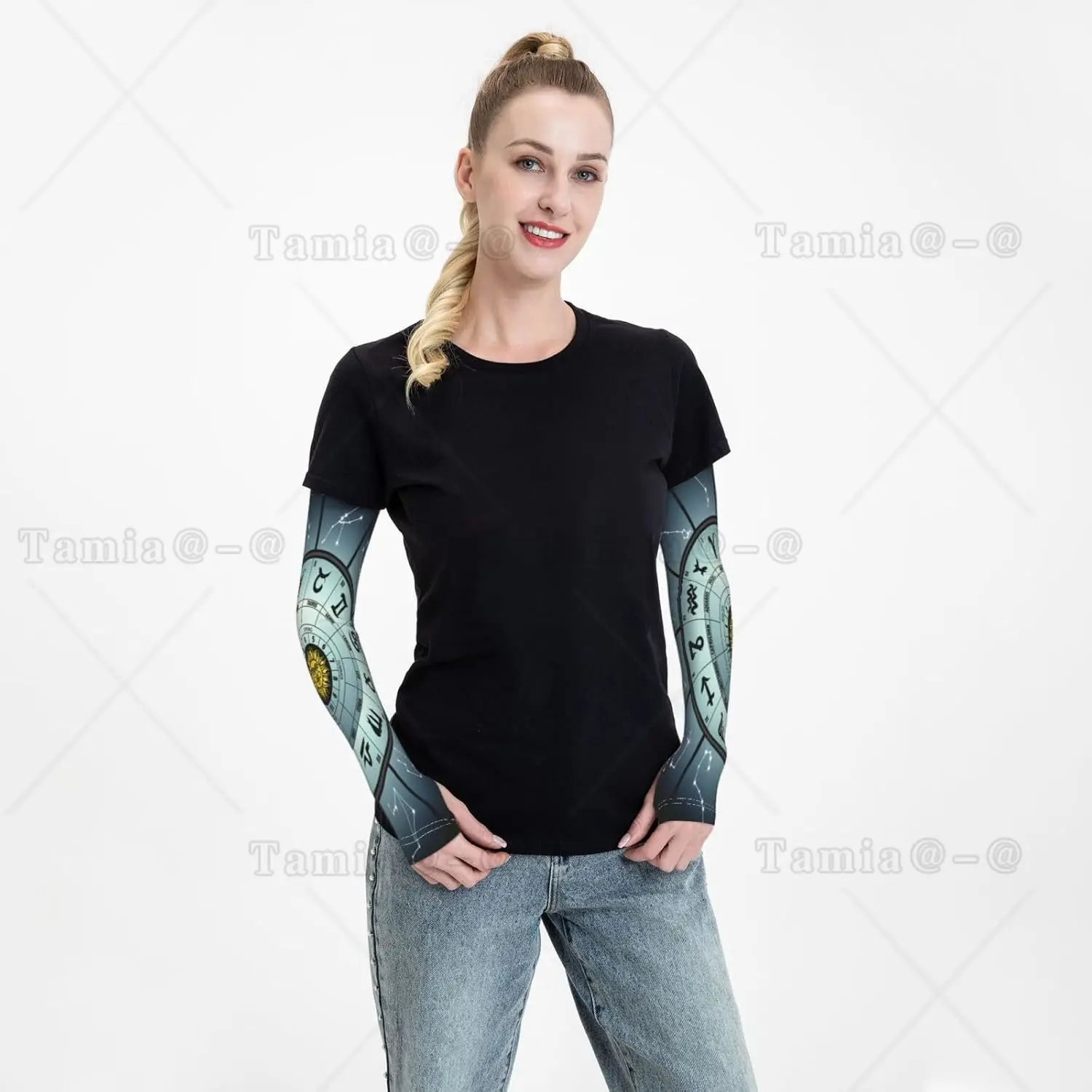 แผนภูมิราศีกลุ่มดาวโหราศาสตร์ปลอกแขนล้อป้องกันรังสียูวี Sun Unisex Sport Ice Silk Sleeves