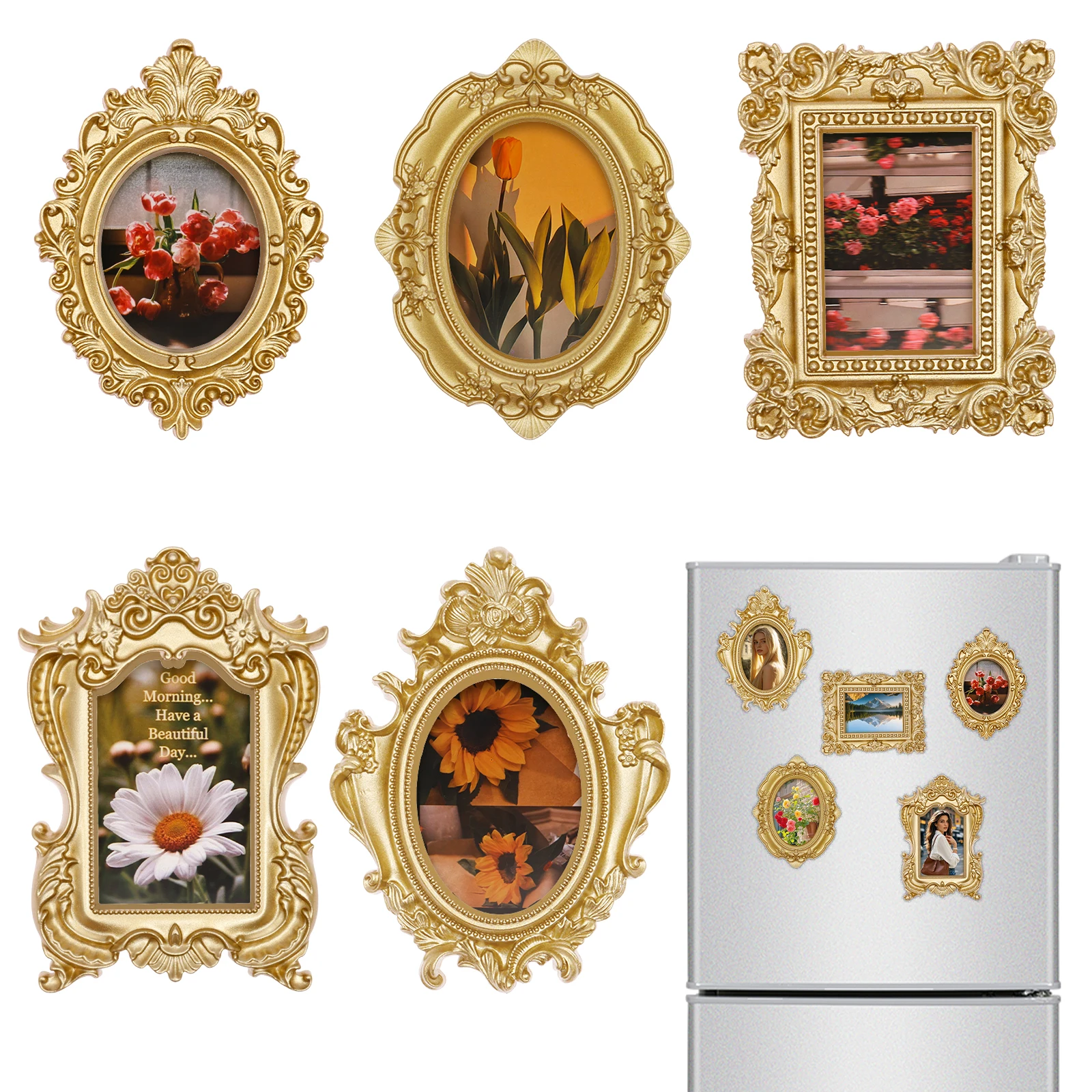 5 Pcs Magnetic Picture Frames Resin Fridge Picture Frame Magnets DIY Retro Photo Frame with Magnetic Backing for Home Decoration