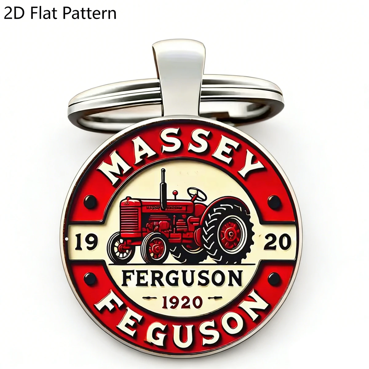Llavero de tractor agrícola vintage, decoración rústica roja y crema con letras Massey Ferguson, regalo de recuerdo, llavero metálico para coche, 1 unidad