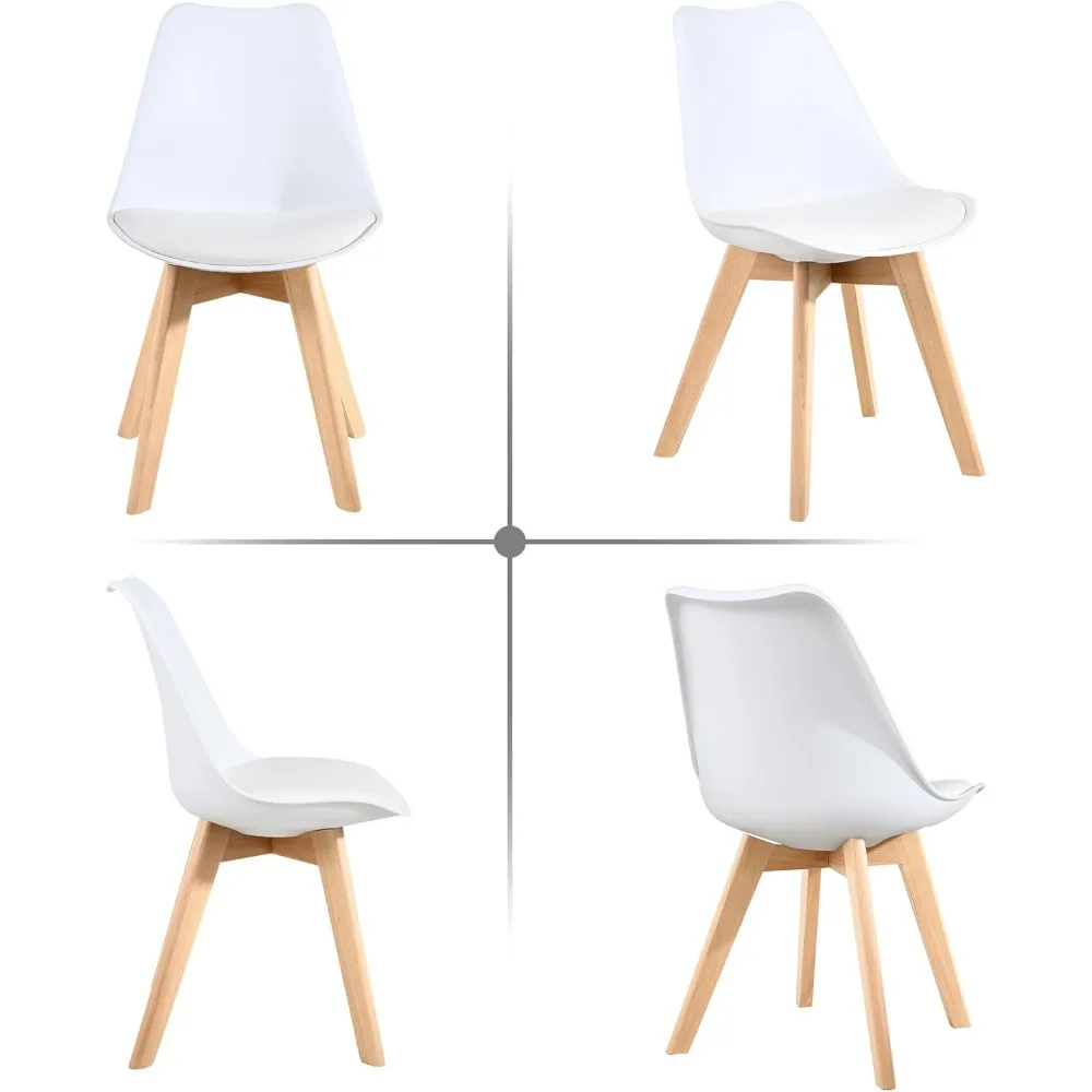 미드 센추리 모던 다이닝 체어, 부드러운 패딩과 나무 다리가 있는 쉘 라운지 플라스틱 사이드 체어, 다이닝룸 및 거실용