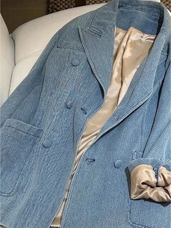 

Loose Fit Korean Sle plus Size 300 Pou Women's Denim Jaet Autumn Winter Versatile Button up Pure Color Workwear