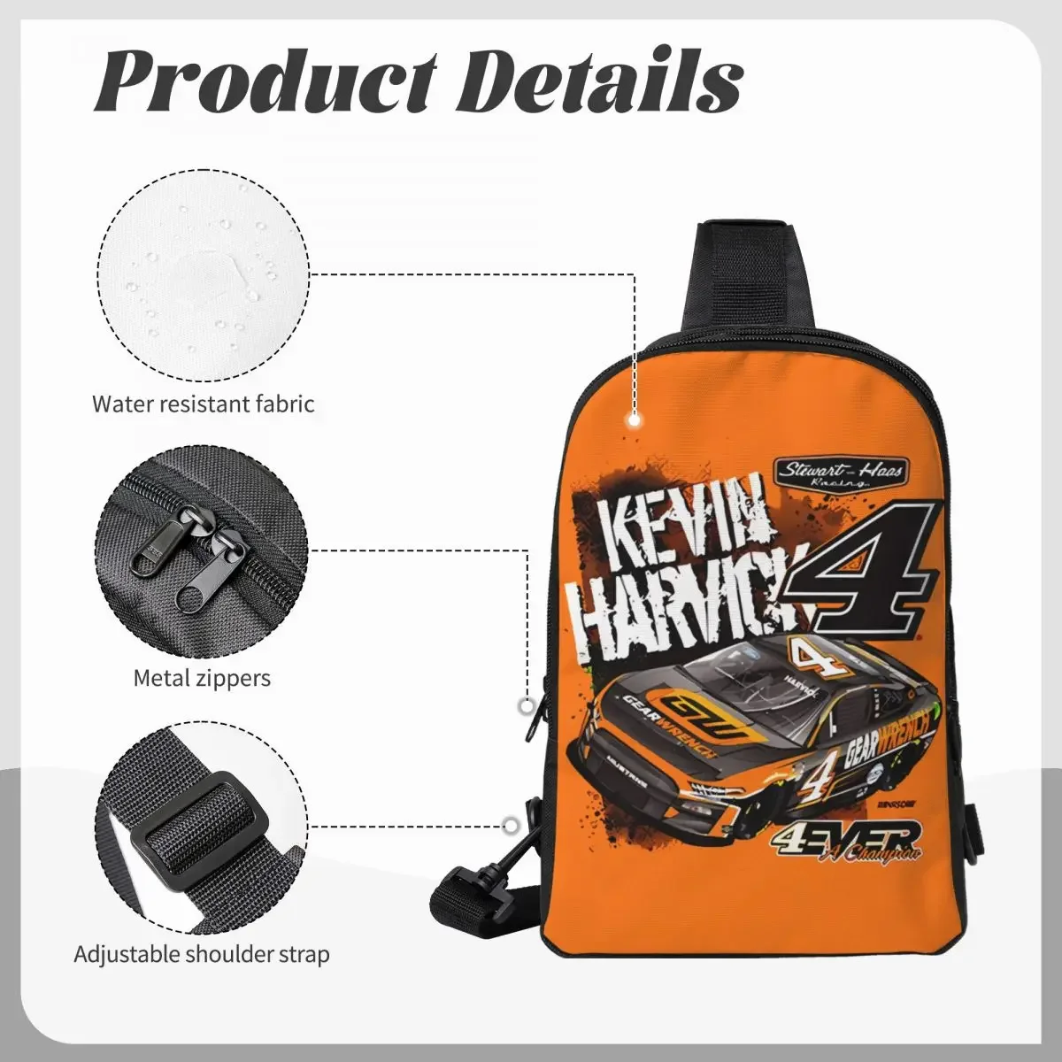 Kevin Harvick 4 Crossbody Sling Rugzak Schouder Sling Borsttas Verstelbare Reizen Wandelen Dagrugzak Outdoor voor Dames en Heren