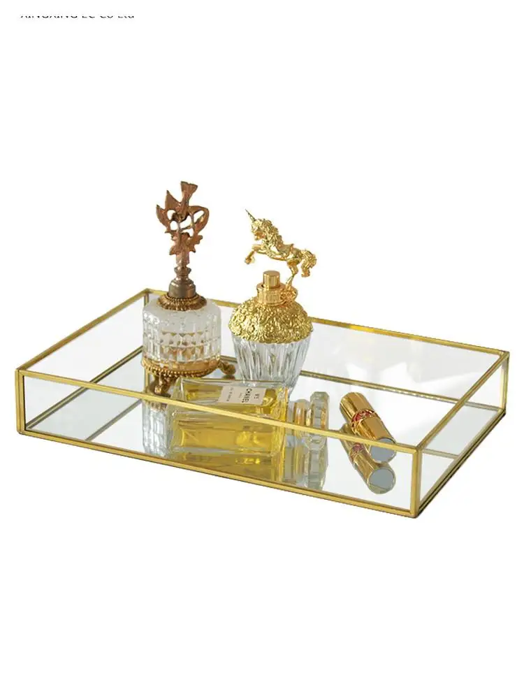 Imagem -05 - Bandeja de Vidro de Metal Dourado Nórdico Suprimentos de Banheiro Penteadeira Simples Caixa de Armazenamento de Cosméticos de Mesa Prato de Lanche de Mercadorias Domésticas