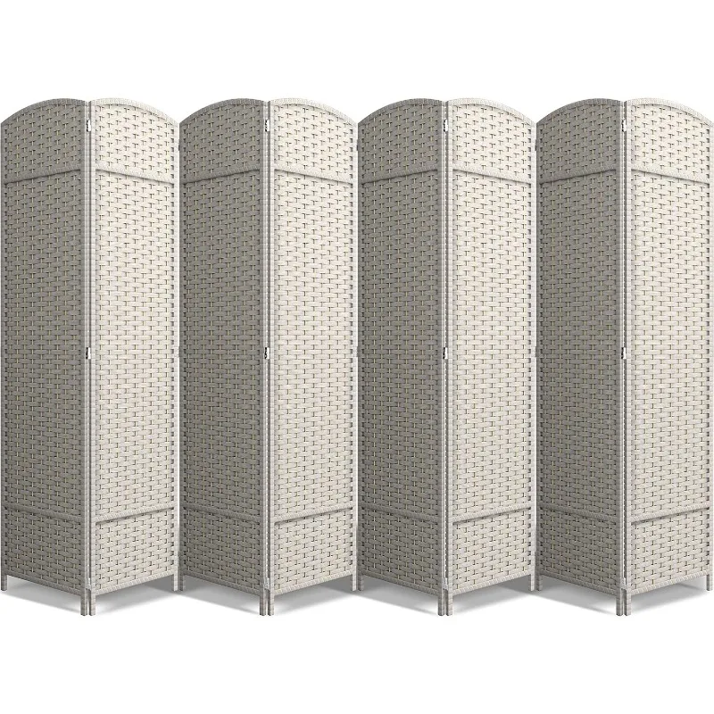 8 Panel Room Divider 6 ft. Tall - Privacy Screen, Extra Wide Double Hinged Panels, Mesh Hand-Woven Design