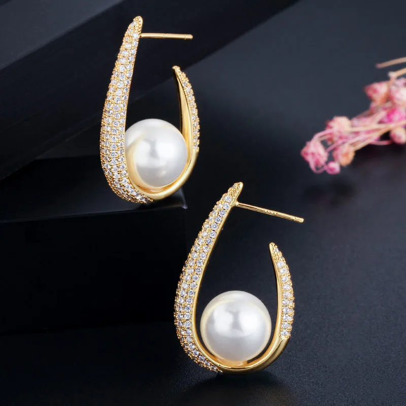 Vintage Revivals S925 Silver Needle White Pearl 5A Cubic Zirconia Earrings Women Jewelry High Quality Materials Gift Options