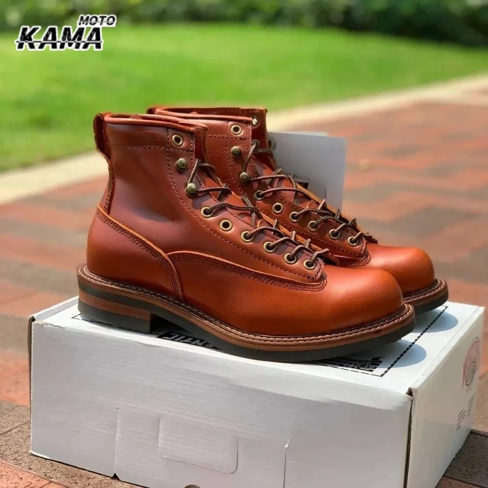 Vintage Handmade Boots Men Casual Cow Leather Shoes Top Quality British Tooling Work Desert Motorcycle Boots