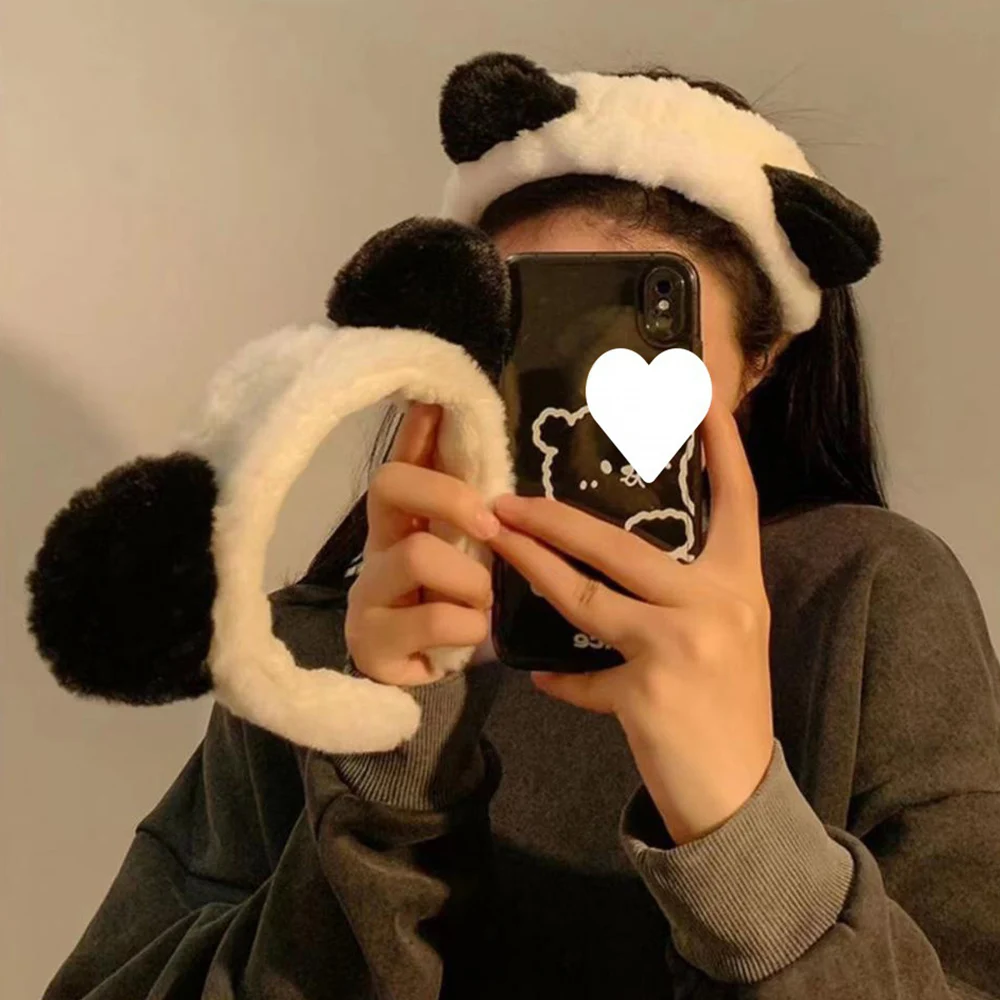 Korean Cute Fluffy Plush Panda Headband For Women Girls Autumn And Winter Wash Face Plush Headband Hair Accessories Gifts