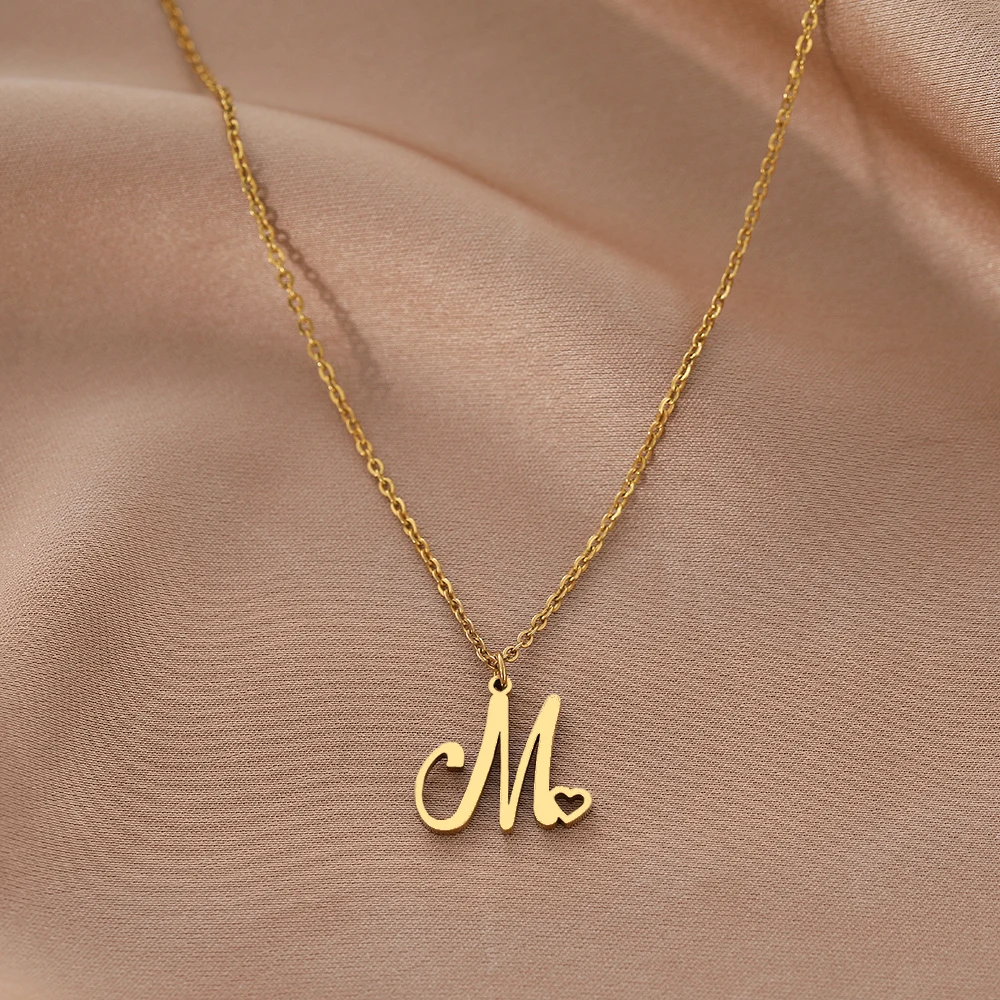 Stainless Steel Necklaces Letter M Heart Pendant Collar Chain Classic Fashion Texture Necklace For Women Jewelry Wedding  Gifts