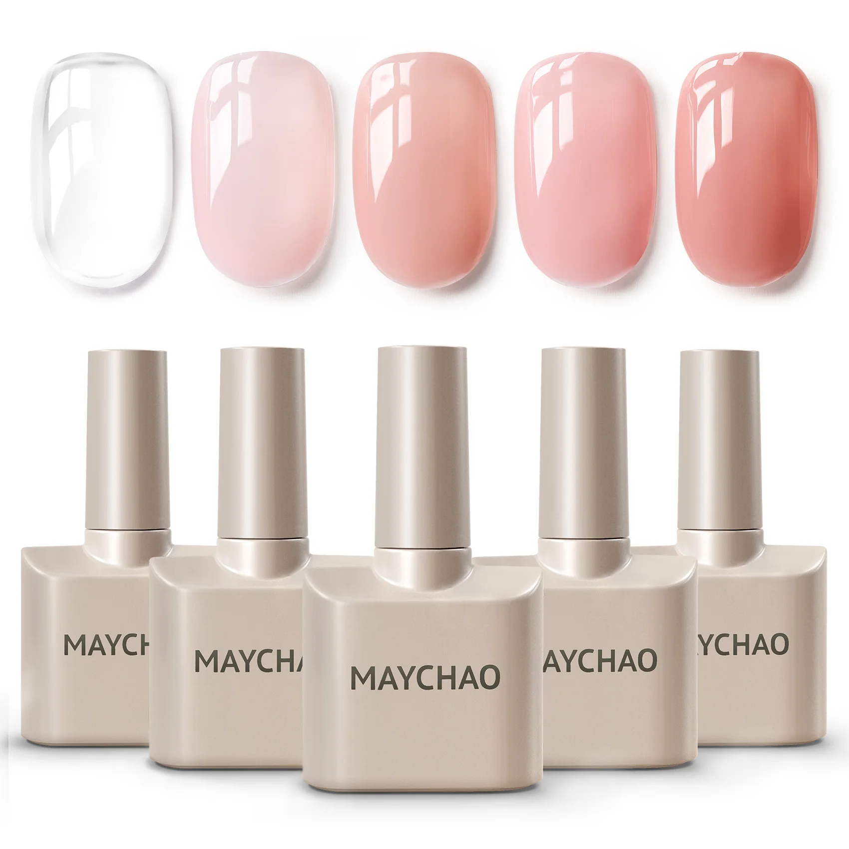 

MAYCHAO 6 in 1 Builder Base Sheer Color Gel Set Clear Nude Pink Builder gel Soak Off UV LED Gel Polish Multicolour 12ml Gift Kit