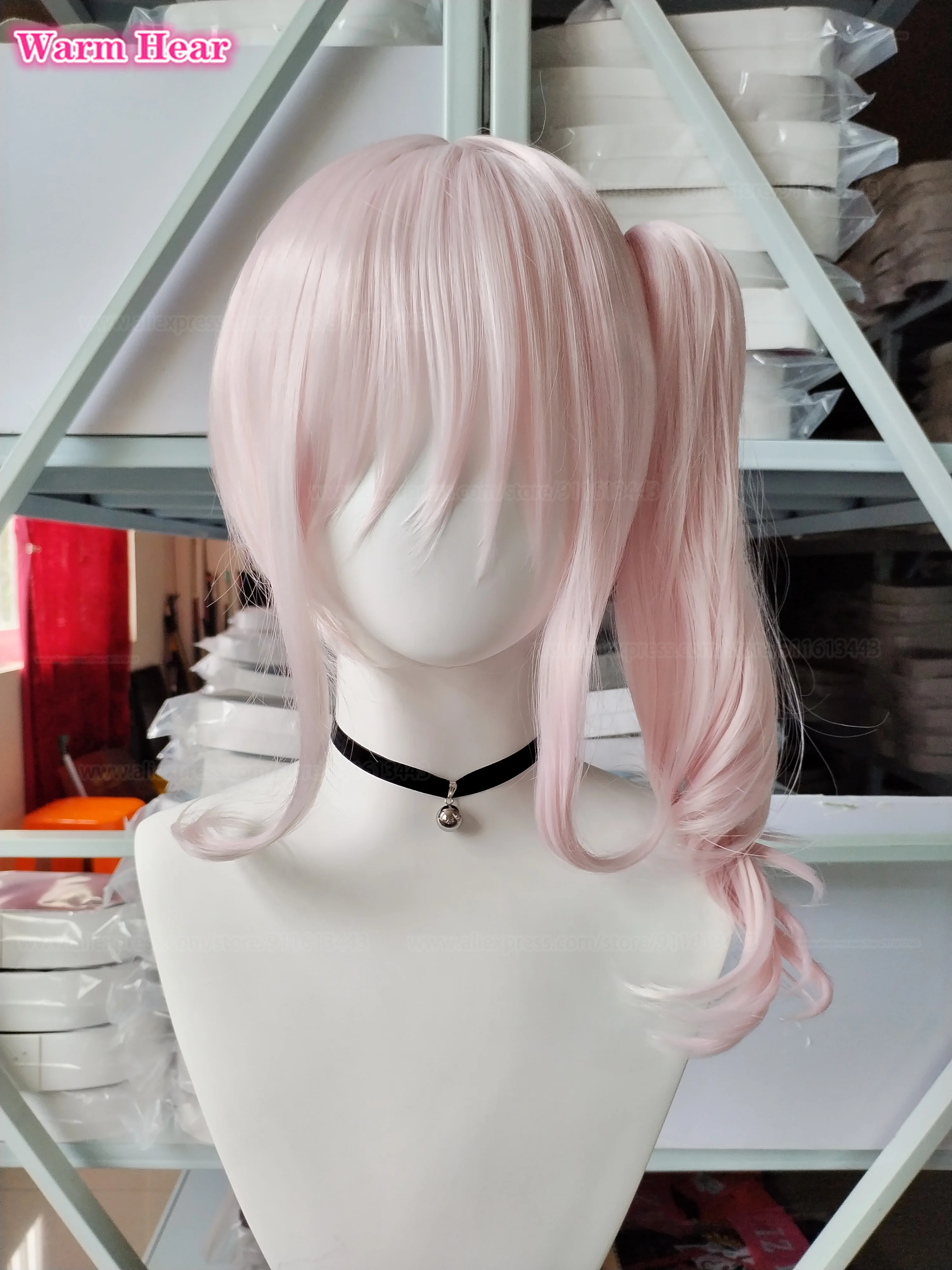 Anime Akiyama Mizuki Synthetic Hair Long Pink Curly Ponytail Clip Cosplay Wig Heat Resistant Hair Halloween Party Wigs + Wig Cap