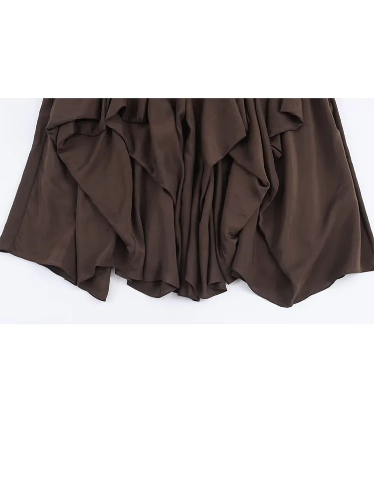 

HH женская мода с эластичной резинкой на талии, асимметричная плиссированная длинная юбка с украшением, однотонная женская повседневная юбка с высокой талией в уличном стиле