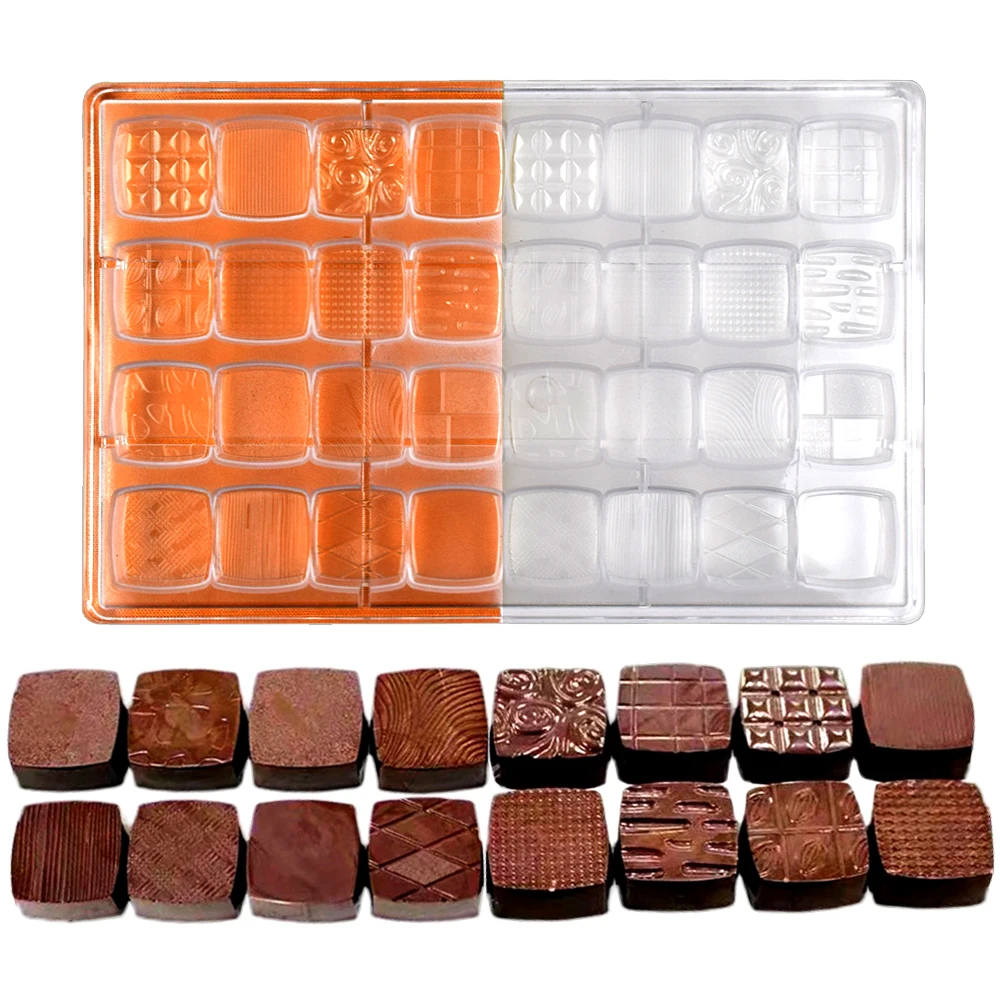 1Pcs Chocolate Molds Polycarbonate 32 Cavity Cube 16 Pattern Chocolate Candy Mold Baking Pastry Confectionery Utensils