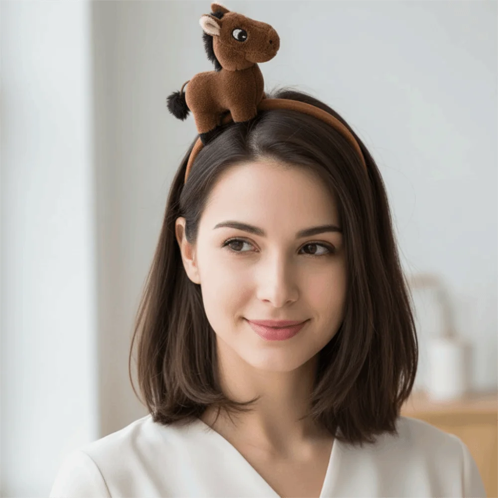 

Creative Cartoon Horse Headband Pony Plush Plush Hair Hoop Solid Color Headwear New Year Headpiece New Year Dress Up