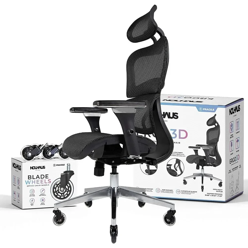 3D Ergonomic Office Chair Lumbar Support Mesh Office Chair with 4D Adjustable Armrest, Adjustable Headrest and Wheels