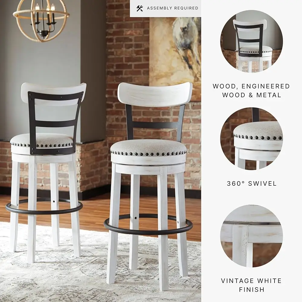 Valebe 30"" Modern Swivel Pub Height Barstool, Whitewash