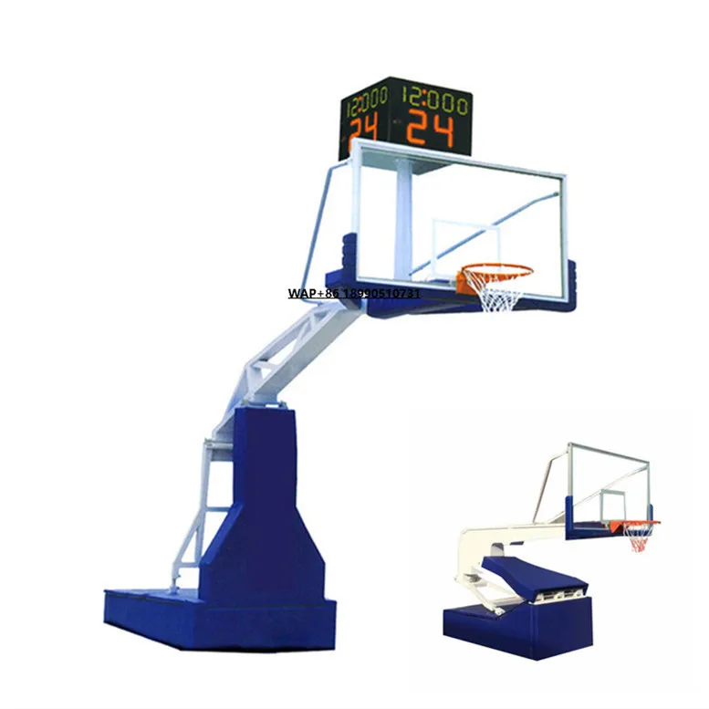 

Movable portable and height-adjustable hydraulic basketball hoop stand fiba standard indoor basketball stand with backboard