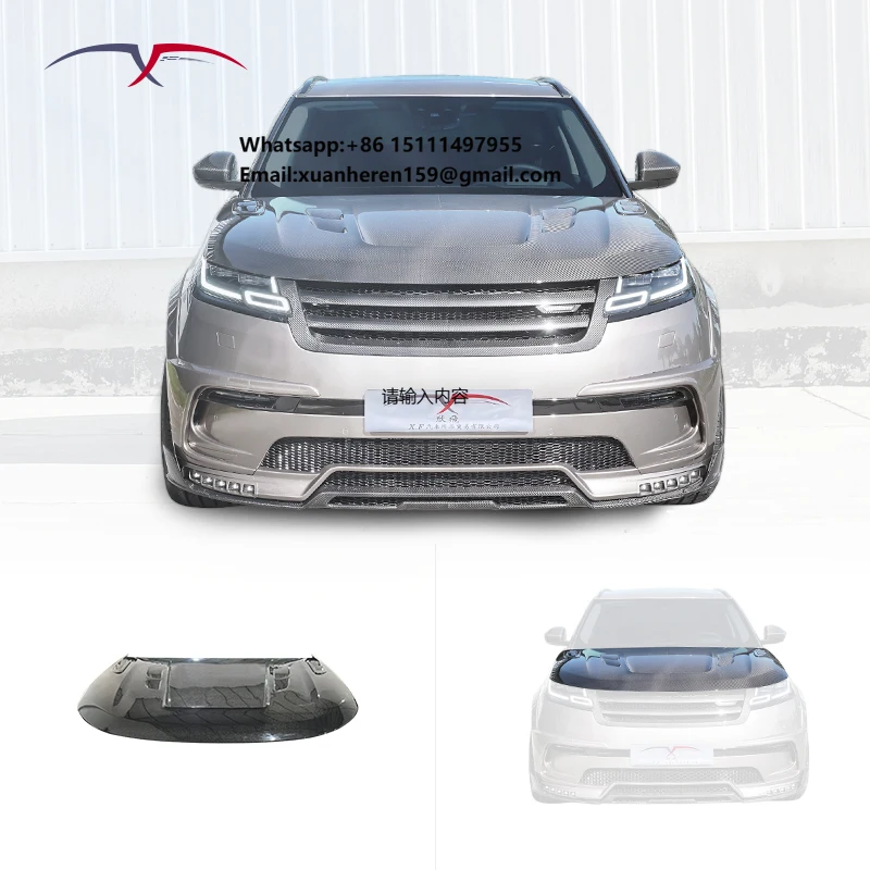 

Подходит для Range Rover Velar: Комплект для тюнинга кузова, капот из углеродного волокна, модифицированные декоративные автомобильные аксессуары
