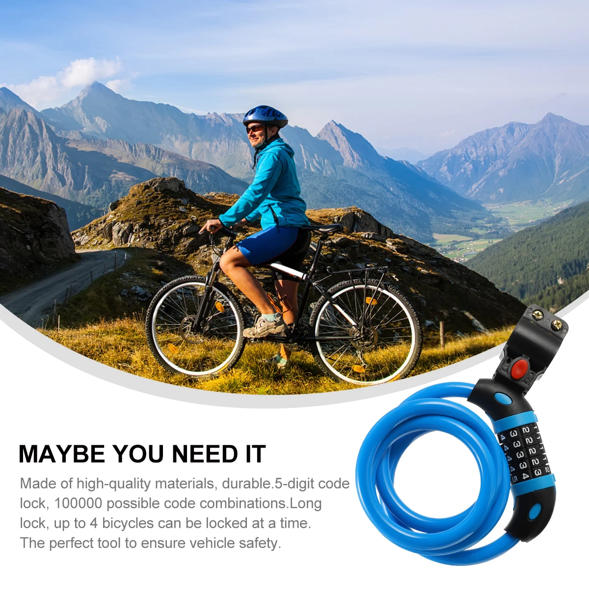 

Five Code For Code Durable Security Bike Steel Cable Bike Lock Rust Proof Wire Rope Lock for Bikes