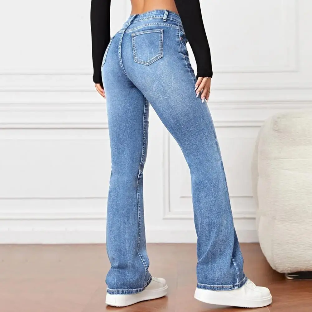 

Casual Trousers Stylish High Waist Flared Hem Women's Jeans with Gradient Color Multi Pockets for Streetwear Daily Wear Loose