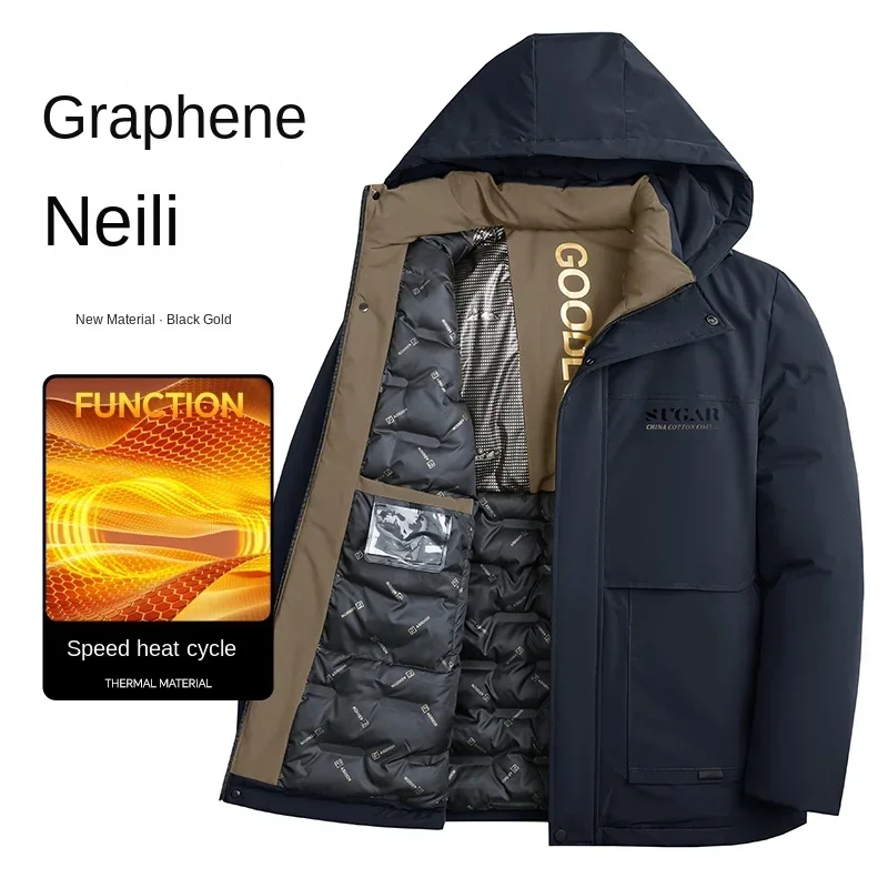 Winter Warm Male coat Light Luxury Fashion Graphene Heating Cotton Jacket Men\'s Casual Office Removable Hooded Parkas Ski Suit