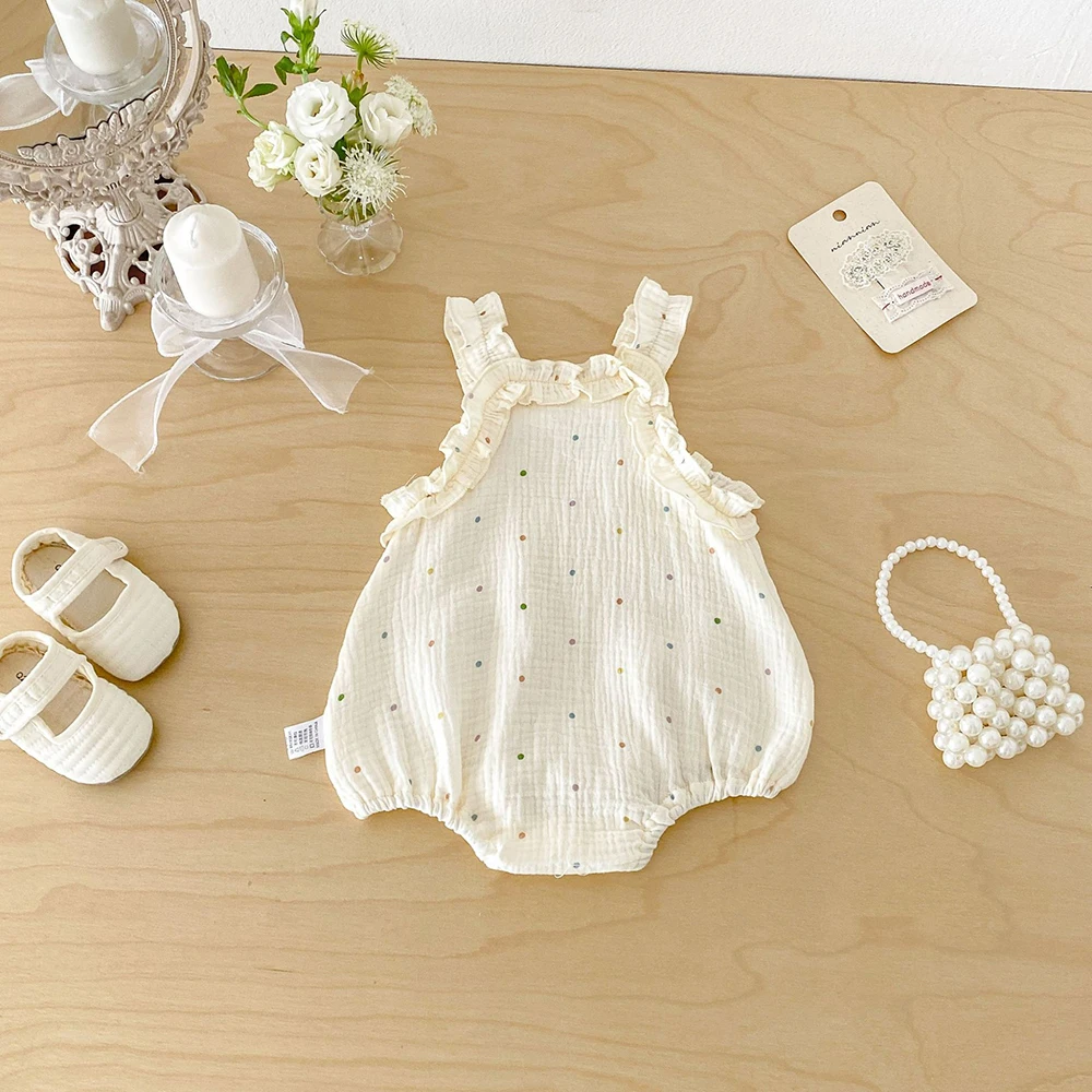 Summer Baby Bodysuit 3-24M Colorful Dots Girls Cotton One Piece Cute Thin Toddler Spaghetti Strap Top Infant Clothes