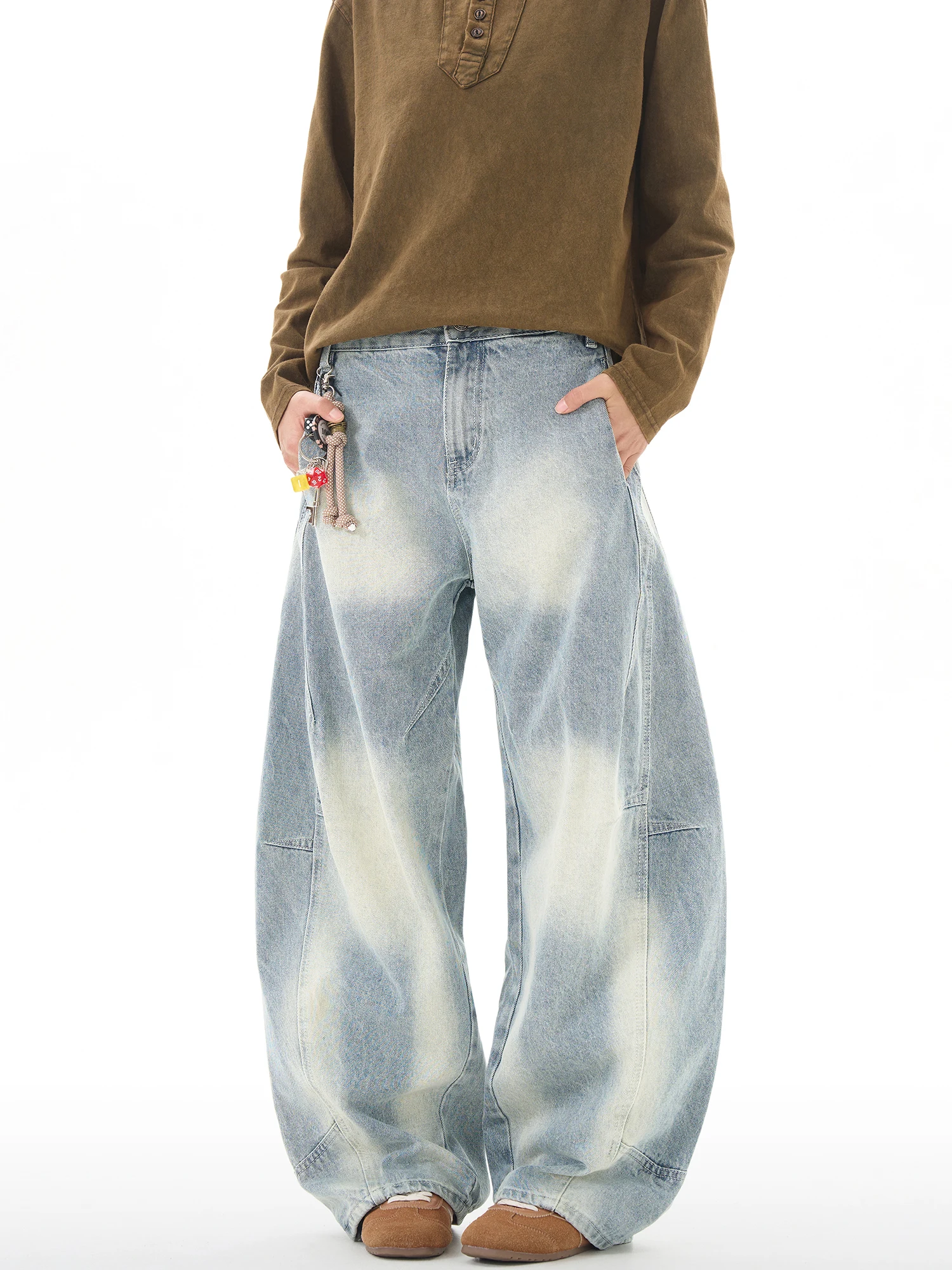 Thumpup American Retro Decosition Old Blade Jeans Herren Lose Weites Bein Design Lässige Sensehose Baumwoll-Polyester-Mischung