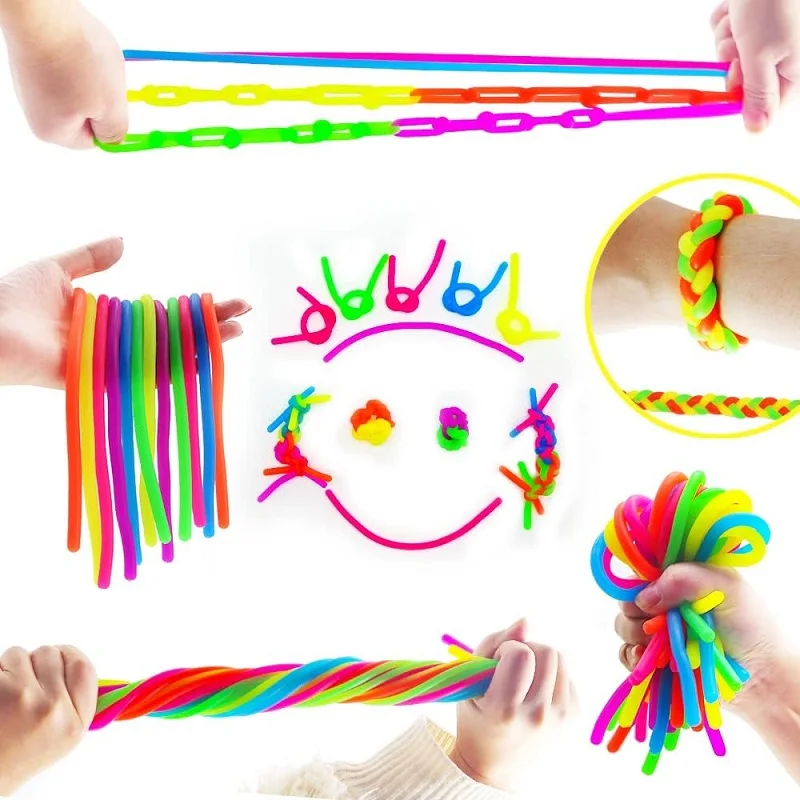 6 uds fideos de mono cuerdas elásticas sensoriales Fidget ToysTPR cuerda juguete para aliviar el estrés para niños y adultos mejorar la concentración