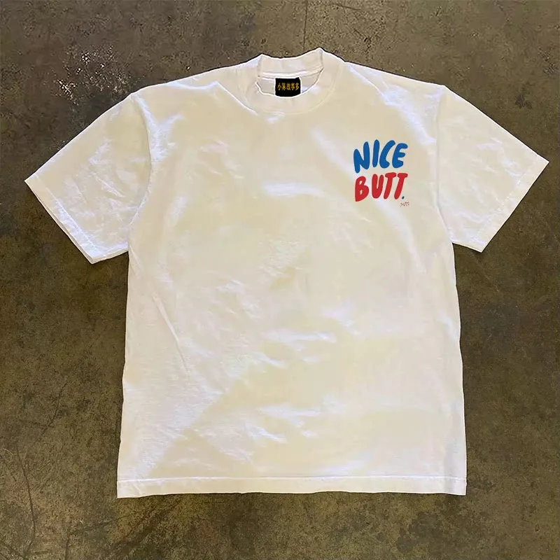 Pure Cotton Short Sleeve T-Shirt Double Thread Loose Fit Men's Style Breathable Summer Fashion Retro American Couple Tops
