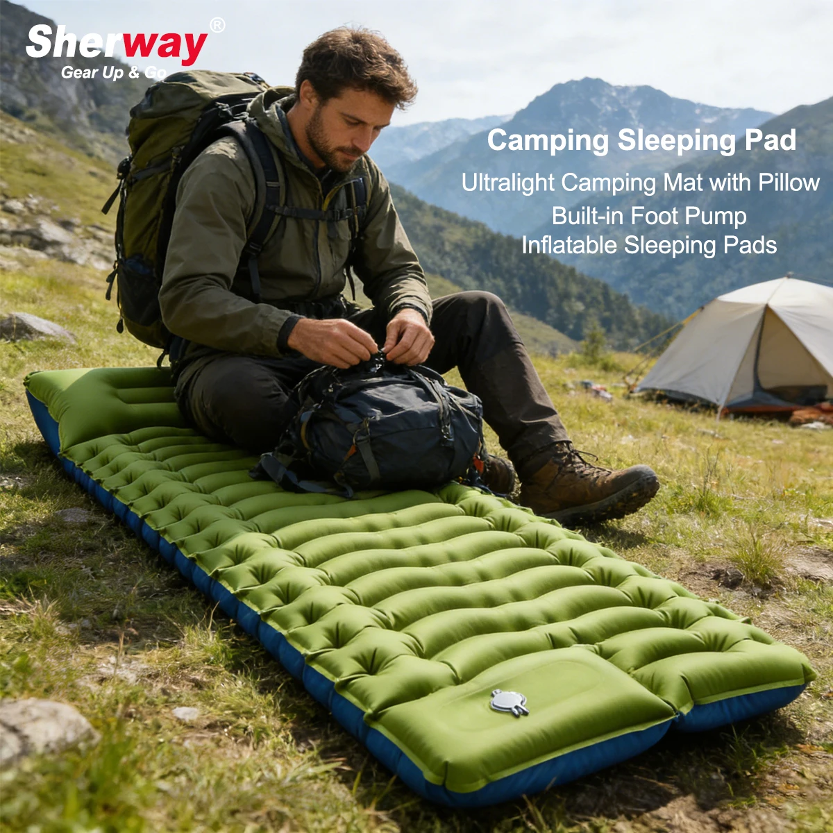 

Ультралегкий надувной коврик для кемпинга со встроенным ножным насосом, 3-в-1: спальный коврик и подушка для походов и пешего туризма, компактное снаряжение для активного отдыха