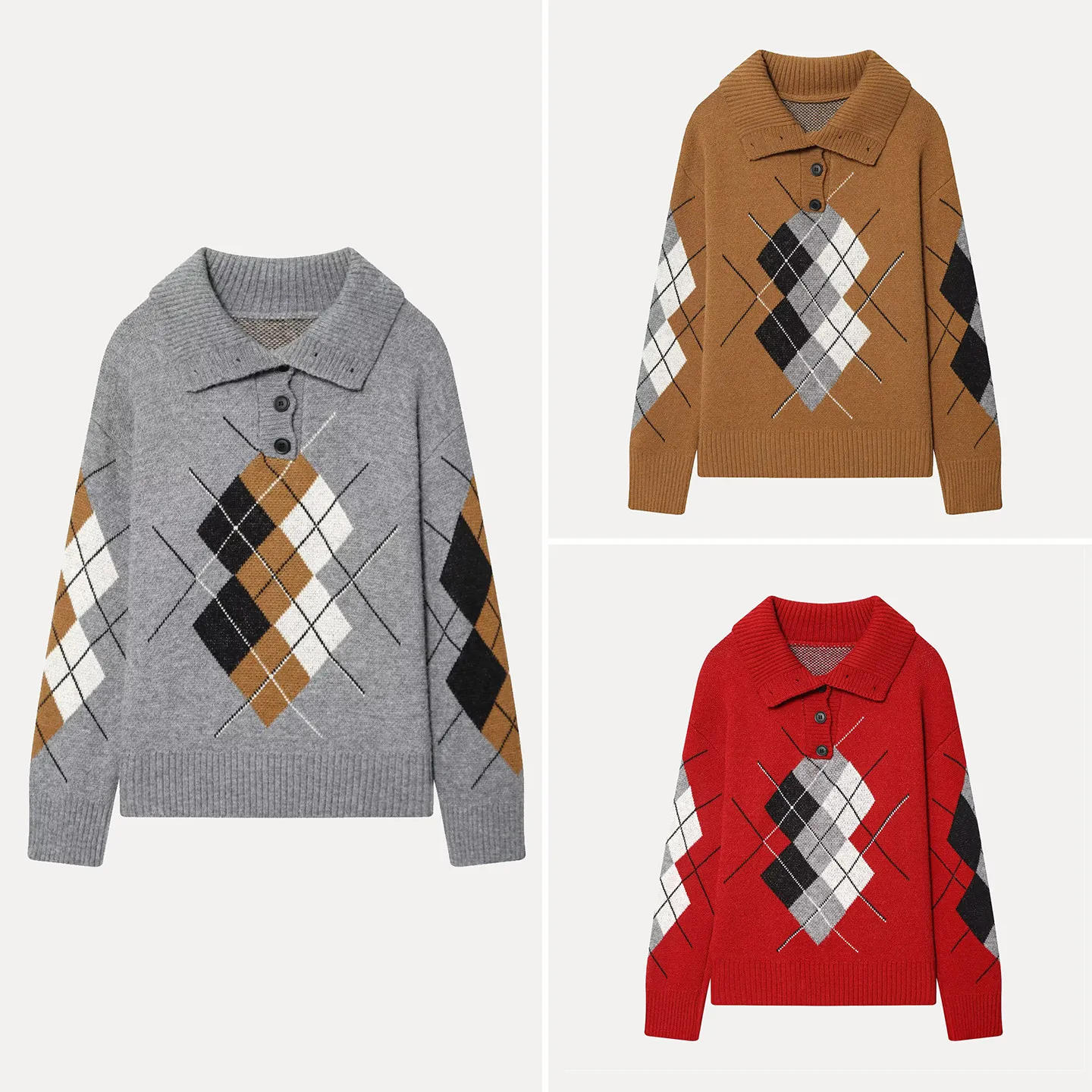 

Вязаный свитер Ele с ромбовидным узором, простой модный женский свитер с длинным рукавом и круглым вырезом, новинка зимы 2025 года