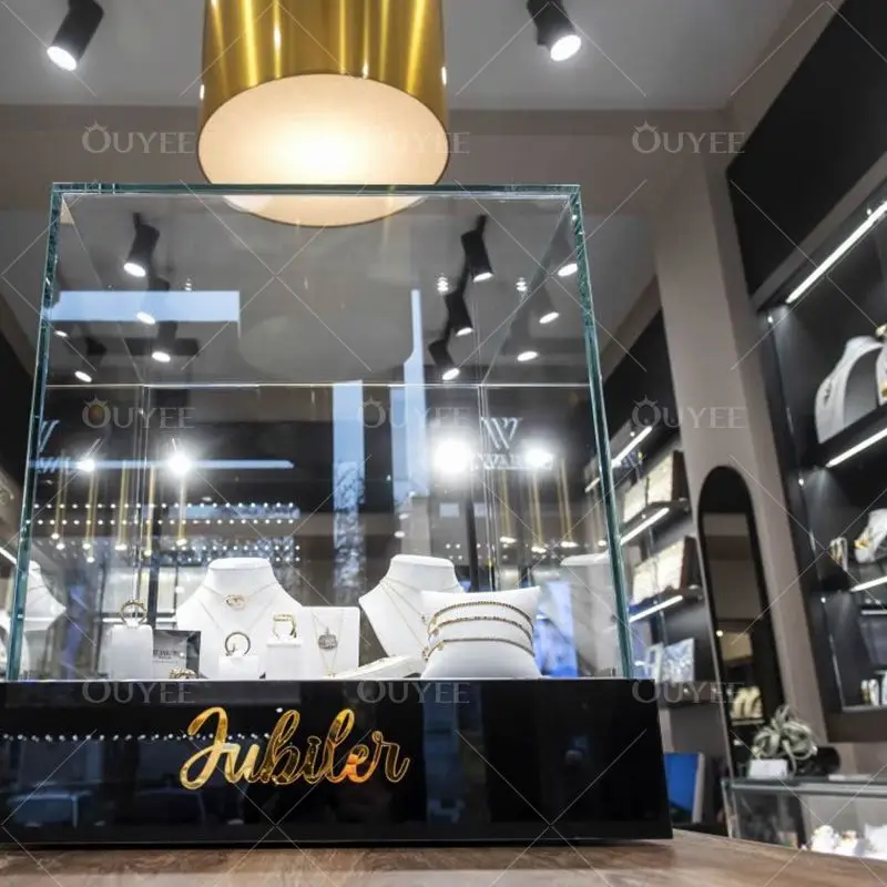 Customized-3D Custom Luxury Jewellery Showroom Furniture Design Glass Jewellery Display Table Jewellery Shop Fitting Showcase Wi