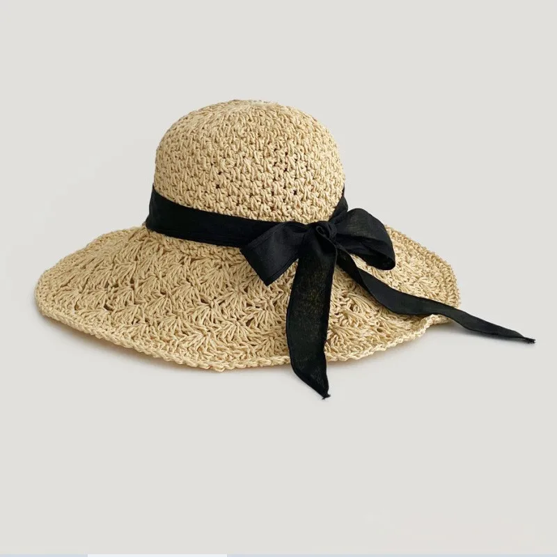 Wide Straw Summer Hat Womensummer Panama Hat Big Brim Beach Hat Foldable Vacation Summer Hat Sunscreen Sunshade Hat