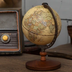 World Globe Map Earth In English Retro Wooden Base Earth Instrument Geography Education Globe Desk Decoration