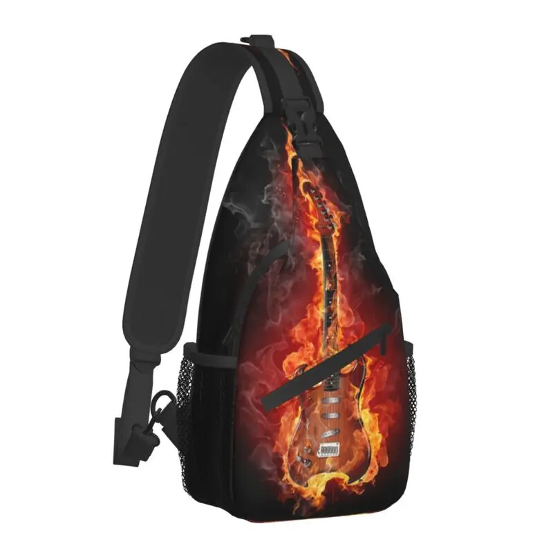 Casual Fire Guitar Sling Bags for Cycling Camping Men's Guitarist Rock Lover Crossbody Chest Backpack Shoulder Daypack