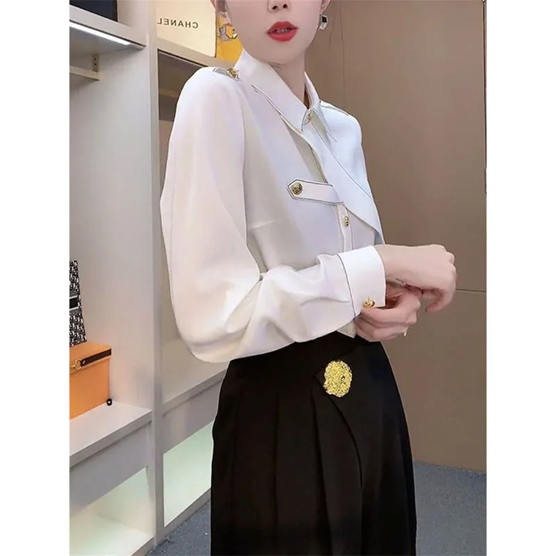 Splicing Chic And long sleeve Shirt Women\'s New Tops Spring Summer 2024 High-Quality Shirts Outside