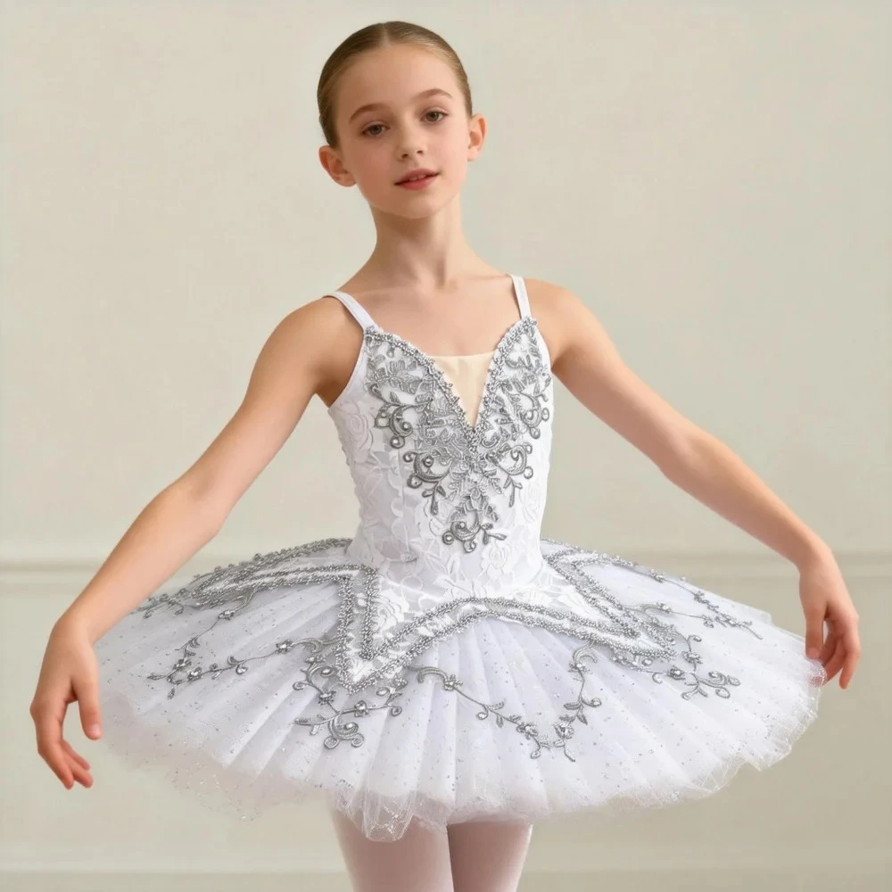

Children Sequined White Ballet Tutu Skirts Kids Ballet Dress Professional Girls Swan Lake Dance Performance Costume