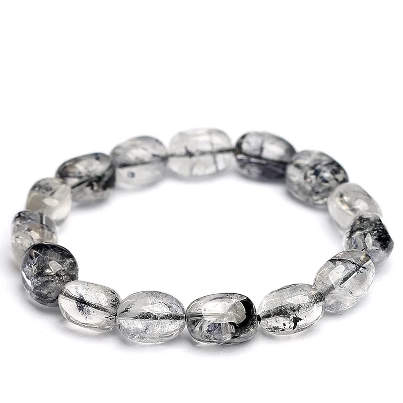 

Natural Herkimer Diamond Bracelet Women Black Flashy Herkimer Quartz Irregular Beaded Bangle Protection Healing Crystal Jewelry