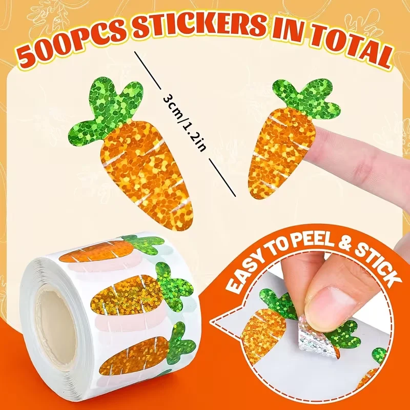 

500pcs Shiny Carrot Stickers Self Adhesive Easter Party DIY Label Stickers Kids Gift Favors Envelope Decoration School Rewards