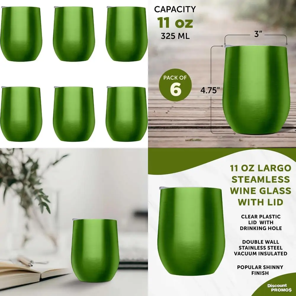 

11 oz Stemless Tumblers Set of 6 - Bulk Pack for Wine, Cocktails, and More: Ideal Drinkware for Parties and Casual Use