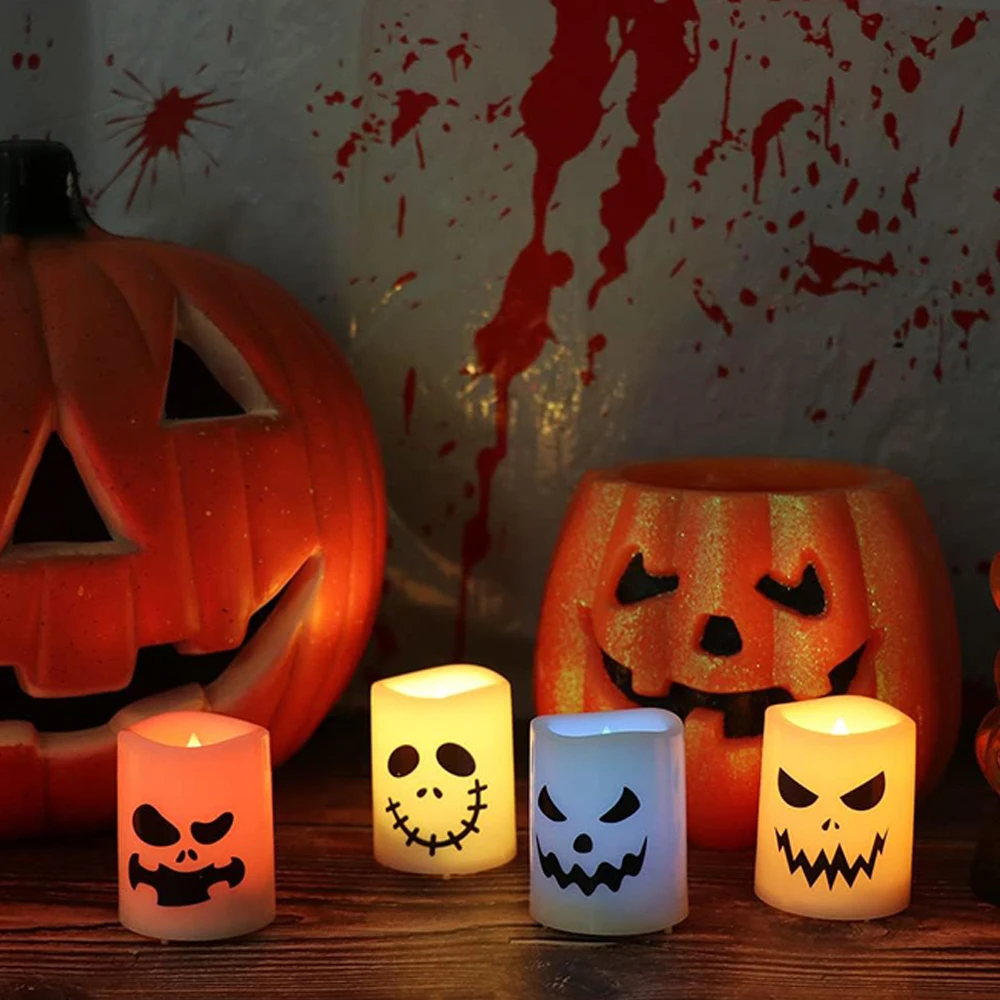 Halloweenowe bezpłomieniowe świece wotywne zmieniające kolor za pomocą zdalnego timera, świece LED na baterie na Halloween Home