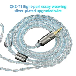 QKZ T1 8 Core TC Cable de actualización de auriculares Hifi Chapado en plata MMCX/conector de 2 pines uso para QKZ ZXN ZXT ZXD ZX2 ZAX2 ZX1 ZX3