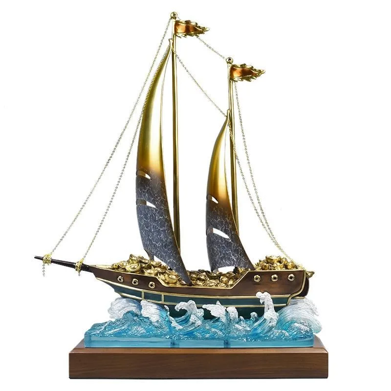 Brass Lucky Sailing Ship Decoration for Home Living Room Office Desk Wine Cabinet Decorative Gift for Business Opening