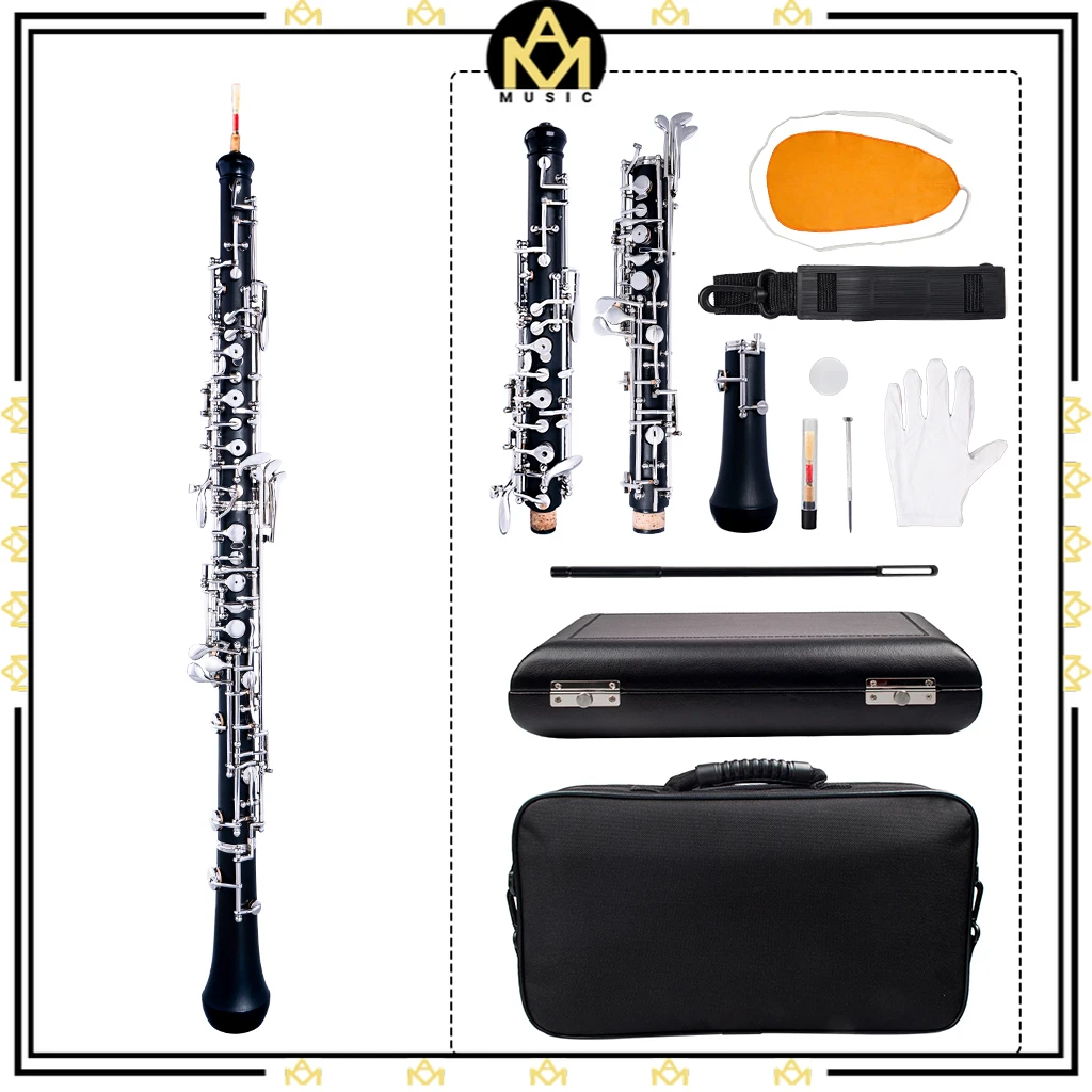 Professional C Key Oboe Semi-automatic Style Nickel-plated Keys Woodwind Instrument with  Reed Gloves Leather Case