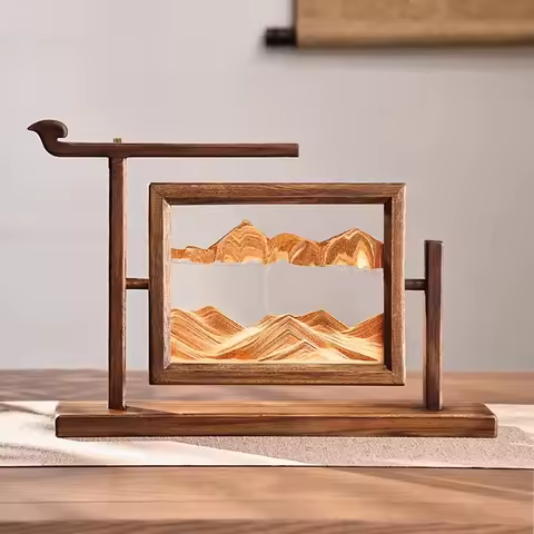 Modern Oriental Sand Art Sculpture, Reversible Solid Wood Decor, Handmade Aerated Hourglass, Luxury Housewarming Gift Idea