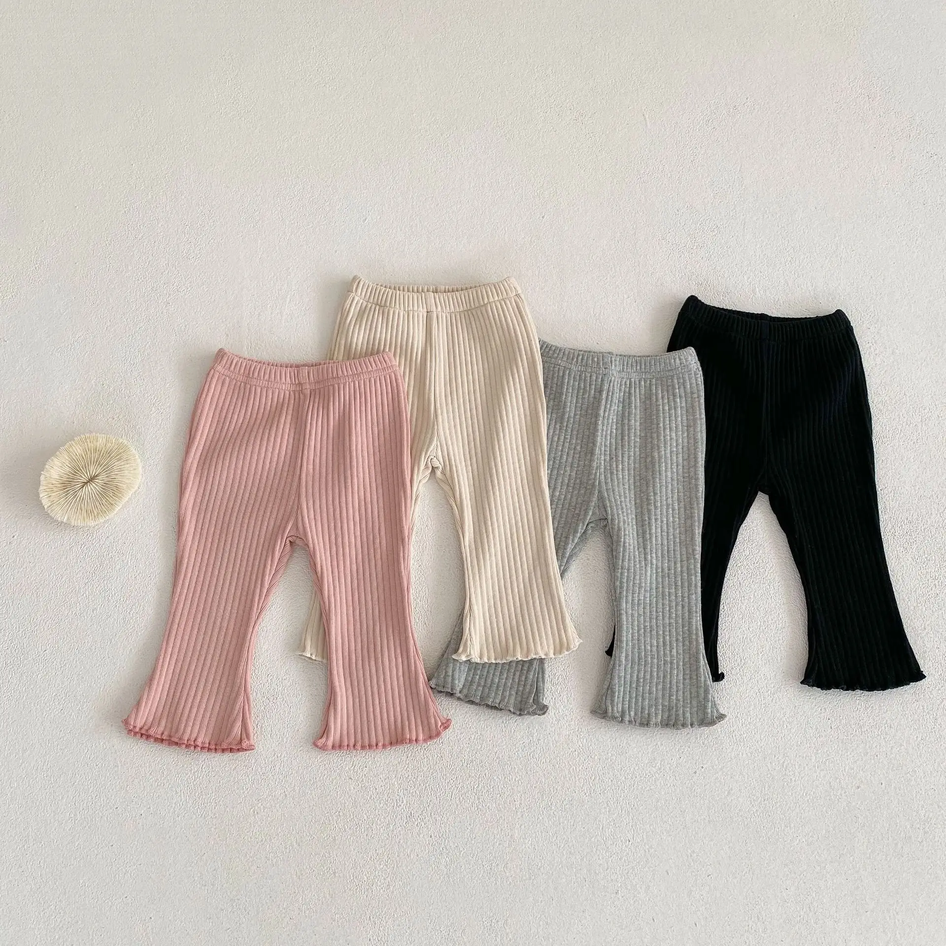 Pink Striped Baby Autumn Clothing Solid Color Fashion Girl\'s Flared Pants Toddler Costume Baby Girl Casual Trousers Leggings