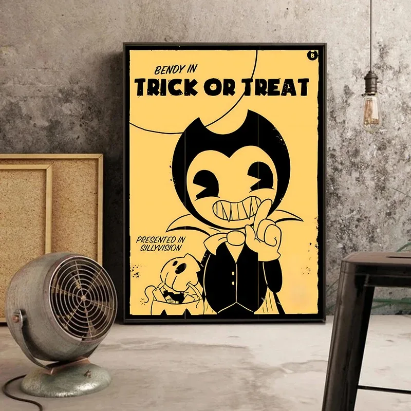 Canvas Painting Wall Art Horror Video Game B-Bendy-and I-Ink M-Machine Cartoon Poster and Prints Pictures Home Gamer Room Decor