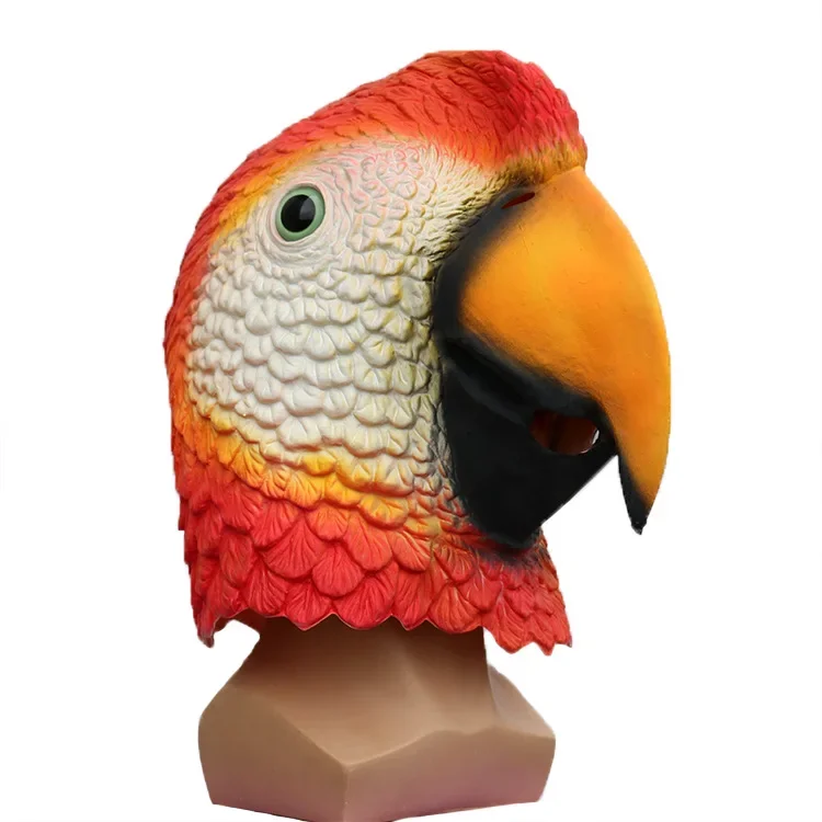Funny Red Parrot Mask Costume Party Performance Latex Animal Headpiece Party Silly Costume Halloween Prop