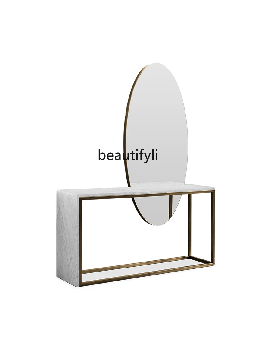 

Italian Style Light Luxury Dressing Table Small Apartment Bedroom Stainless Steel Marble Modern Simple High Sense Makeup Table